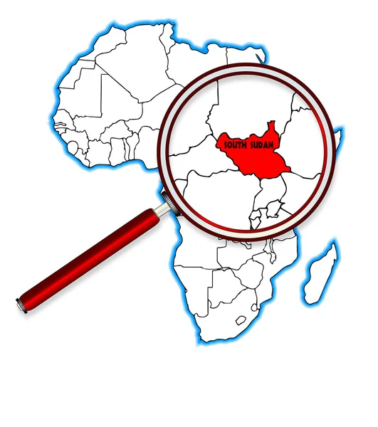 Sudão do Sul sob uma lupa —  Vetores de Stock