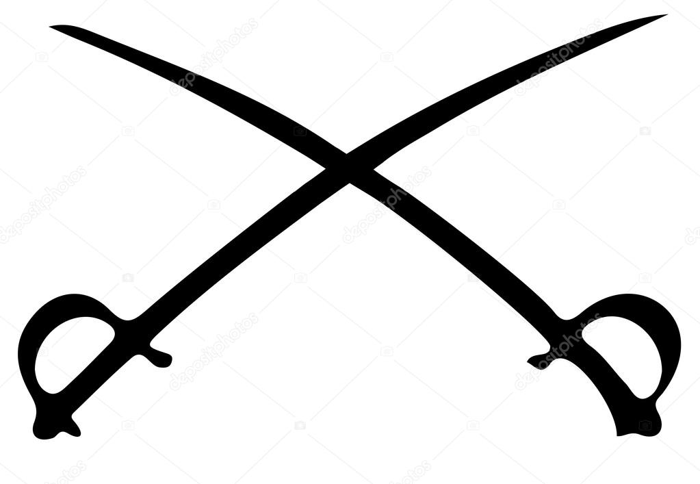 silhouette of crossed swords, Stock image