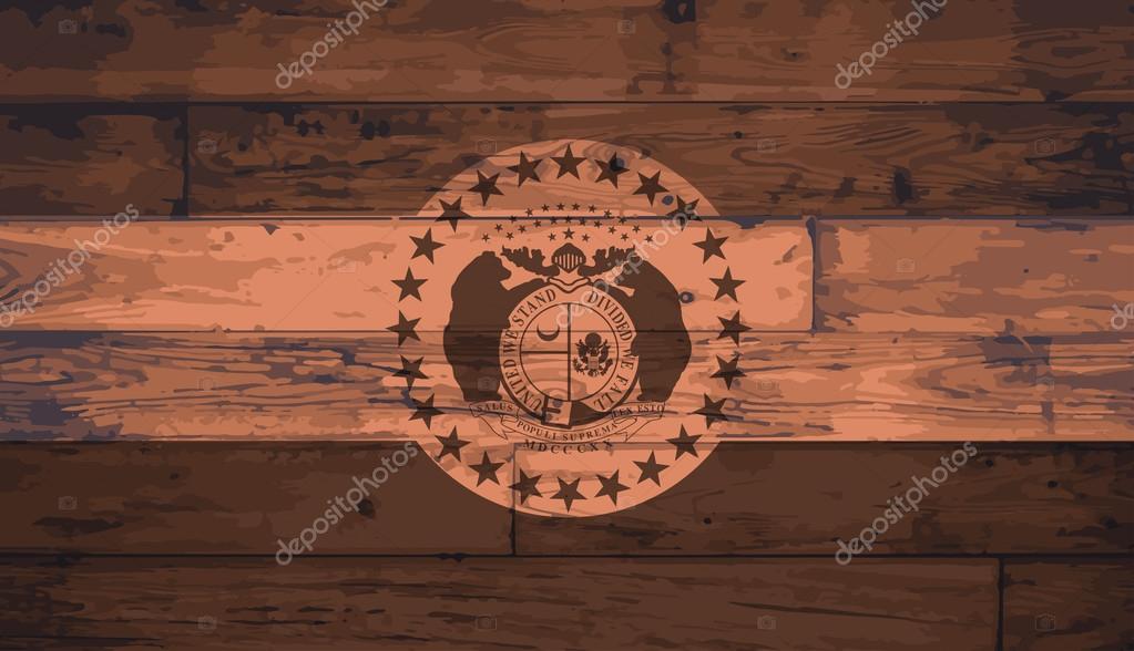 Missouri State Flag branded onto wooden planks