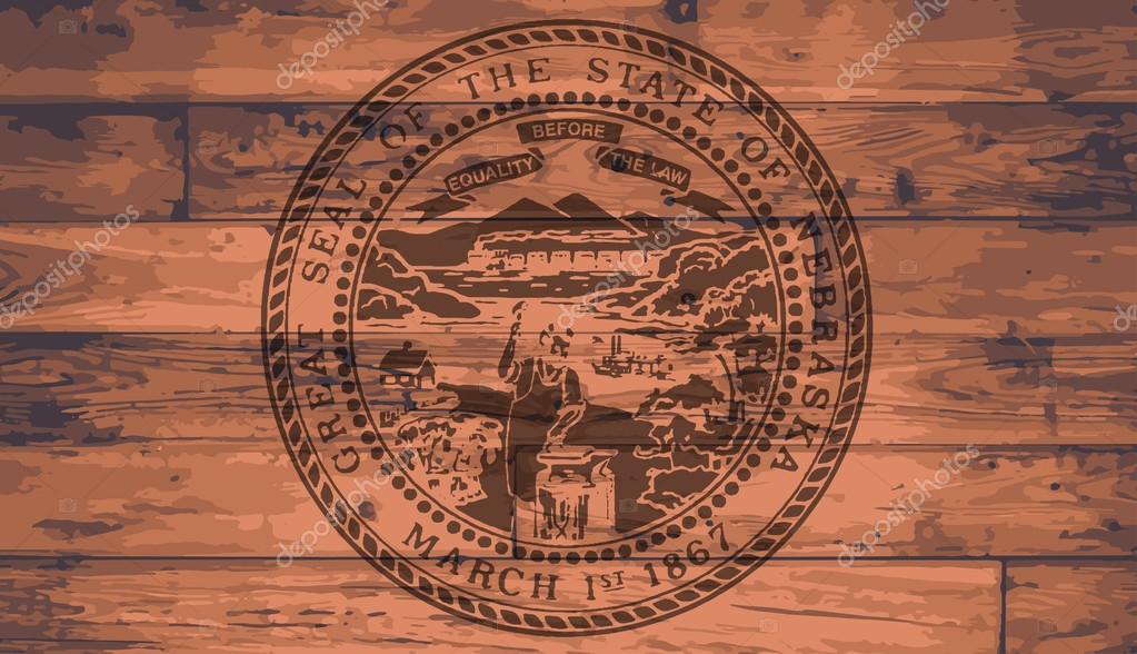 Nebraska State Flag branded onto wooden planks