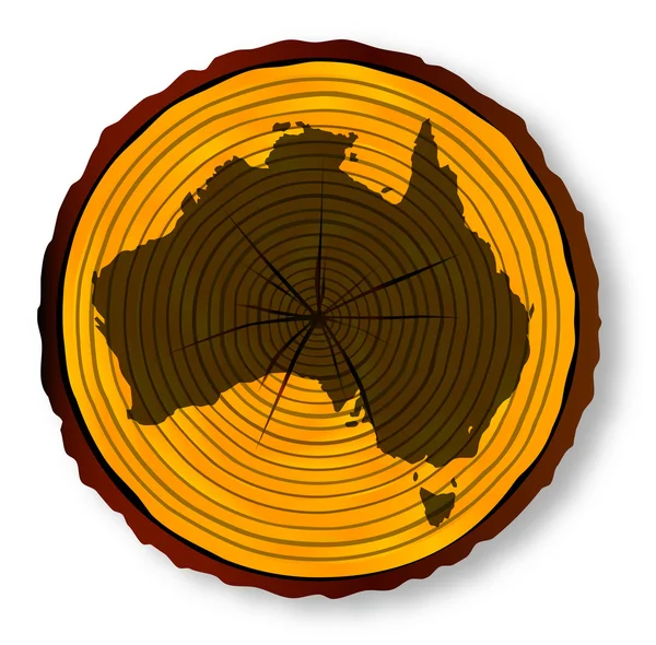 Australia Map On Timber Section — Stok Vektör