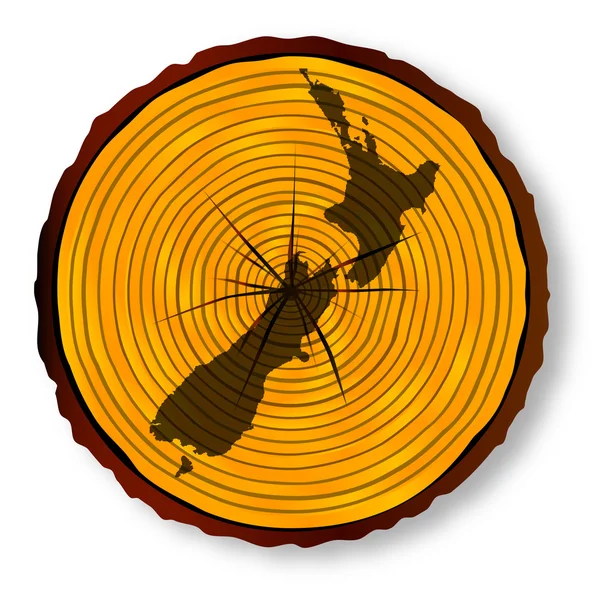 New Zealand Map On Timber Section — Stok Vektör