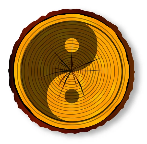 Yin Yang sur la section bois — Image vectorielle
