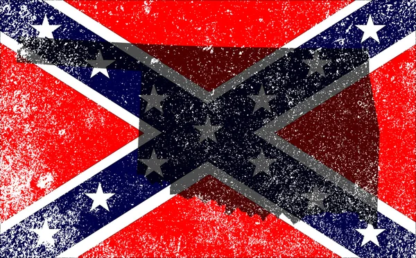 Rebel burgeroorlog vlag met Oklahoma kaart — Stockvector