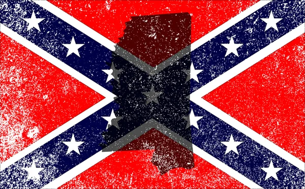 Bandera rebelde de la guerra civil con mapa de Mississippi — Vector de stock