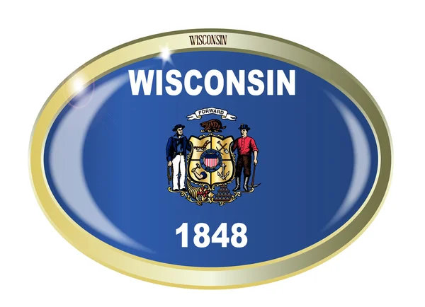 Botão oval da bandeira do estado de Wisconsin — Vetor de Stock