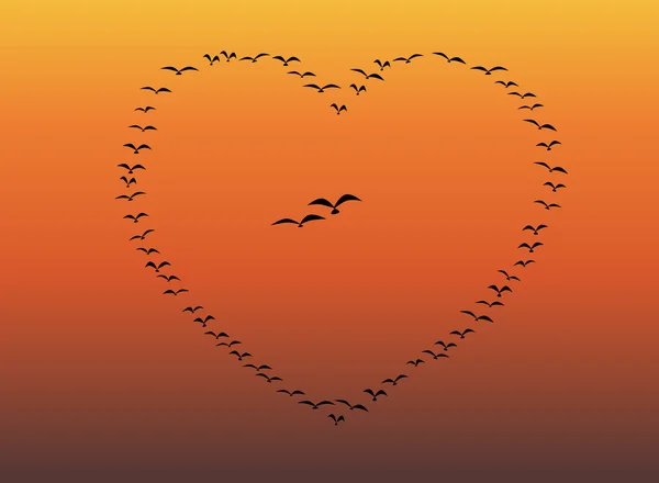 Flock fåglar flygande hjärta — Stock vektor