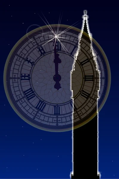 Big Ben New Years Clock Face — Stock Vector