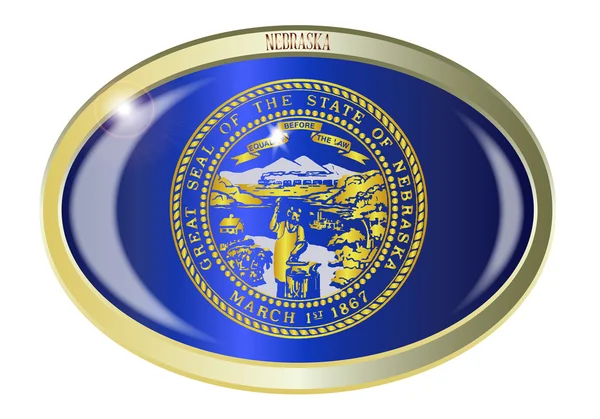 Botão oval da bandeira do estado de Nebraska — Vetor de Stock