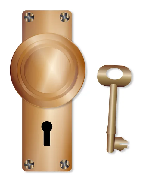 Pomo y llave de puerta de latón — Vector de stock