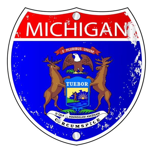 Ícones de bandeira de Michigan como sinal interestadual — Vetor de Stock