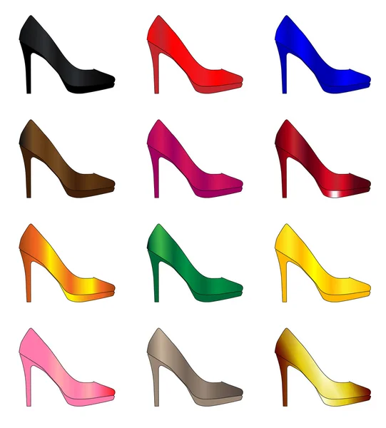 Plusieurs chaussures à talons aiguilles — Image vectorielle