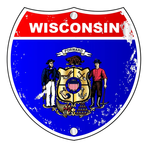 Iconos de la bandera de Wisconsin como señal interestatal — Vector de stock