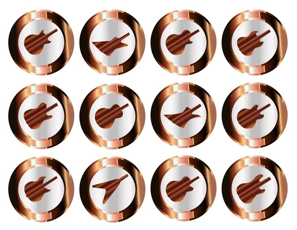 Botões de ícone de guitarra de cobre — Vetor de Stock