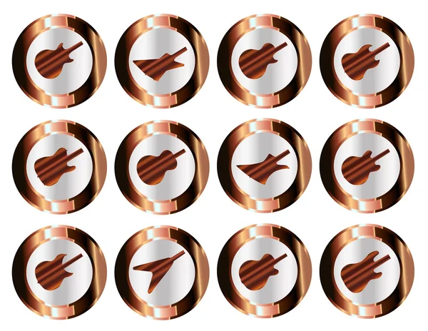 Copper Guitar Icon Buttons — Stock Vector