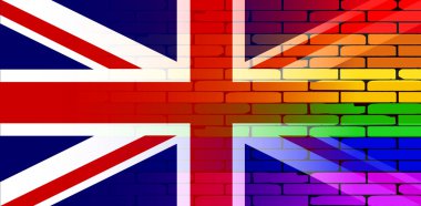Eşcinsel gökkuşağı duvar Union Jack