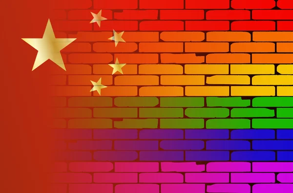 Gay arco-íris parede chinês bandeira — Vetor de Stock