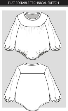 Bebek Uzun Kollu Romper Vücut Kıyafeti Teknik Moda Çizimi