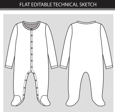 Erkek ve kız için şirin bebek kıyafetlerinin tam boy romper çizimi. Düz çizim