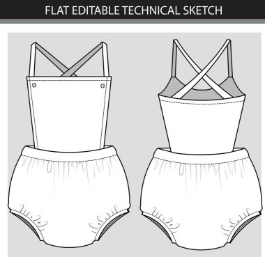 Teknik olarak balon silueti ve çapraz kayışlı bir bebek ya da bebek arabası çizimi..