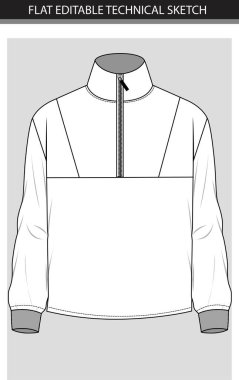 Çeyrek-Zip Kazaklı Kış Kazağının Düzleştirilebilir Teknik Çizimi