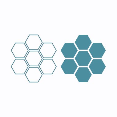 İnce çizgiler ve düz bal peteği simgeleri. Geometrik altıgen şekil elementi. Soyut EPS 10 illüstrasyonu. Konsept vektör işareti.