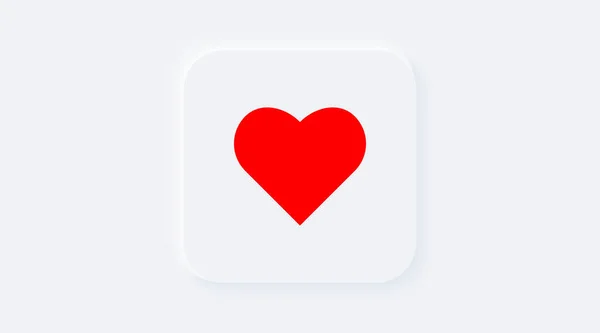 Bright White Gradient Square Button Red Heart Shape Internet Symbol — Stock Vector