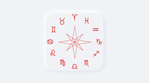 Bright Red Gradient Square Button Horoscope Zodiac Signs Neumorphic Effect — Stock Vector