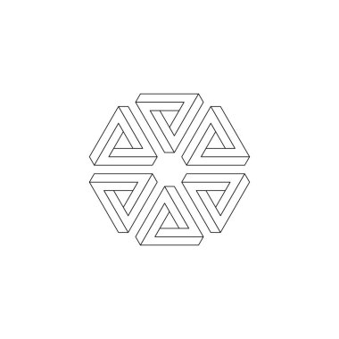 Penrose üçgeni ikonu. İmkansız vektör geometrik şekil nesnesi. Optik ilüzyon çizimi. Sonsuz 3B ögesi