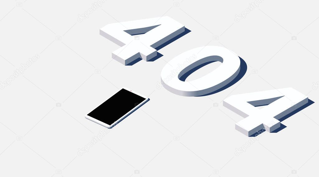 Isometric vector illustration. Smartphone with 404 error symbol. Template for website page