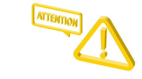 Изометрический трехмерный векторный символ значка внимания, важного и предупреждающего. Восклицательный знак в форме треугольника. Дорожный знак