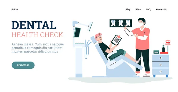 Dental health check website concept with cartoon people vector illustration.