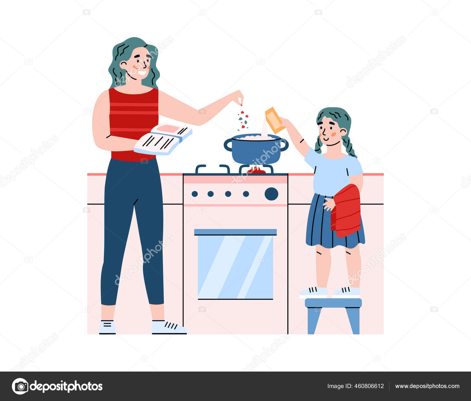 Ibu Dan Anak Memasak Di Dapur