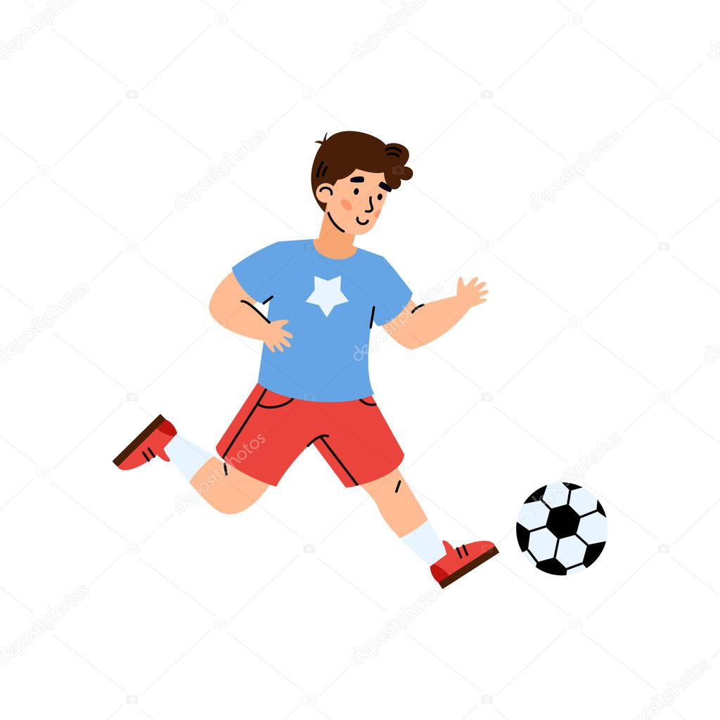 Kid Boy Play In Football Child Kick Soccer Ball Outdoor Sport Activity For Children At Leisure Or Daily Routine Flat Cartoon Vector Illustration Isolated On White Premium Vector In Adobe Illustrator Kid Boy Play In Football Child Kick Soccer Ball Outdoor Sport Activity For Children At Leisure Or Daily Routine Flat Cartoon Vector Illustration Isolated On White Premium Vector In Adobe Illustrator