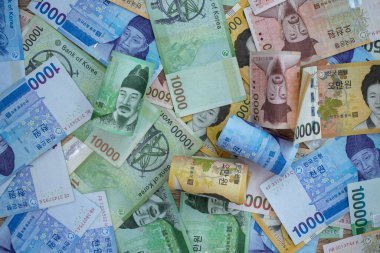 Güney Kore kupası ve para değişimi. Paranın arkaplanı.