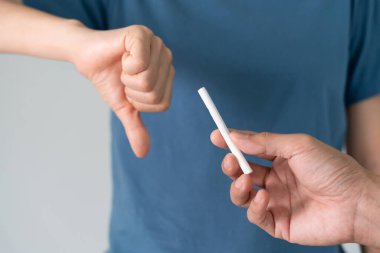 No smoking. Man stop smoke, refuse, reject, break take cigarette, say no. quit smoking for health. world tobacco day. drugs, Lung Cancer, emphysema , Pulmonary disease, narcotic, nicotine effect