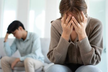 Divorce and quarrels. couples are desperate and disappointed after marriage. Husband and wife are sad, upset and frustrated after quarrels. distrust, love problems, betrayals. family problem.