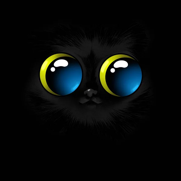 Czarny kot z dużymi jasnymi oczami — Zdjęcie stockowe
