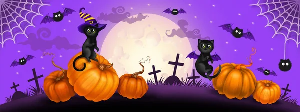 Halloween banner gatos negros —  Fotos de Stock