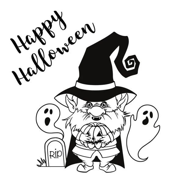 Gnomo para halloween arte lineal — Vector de stock