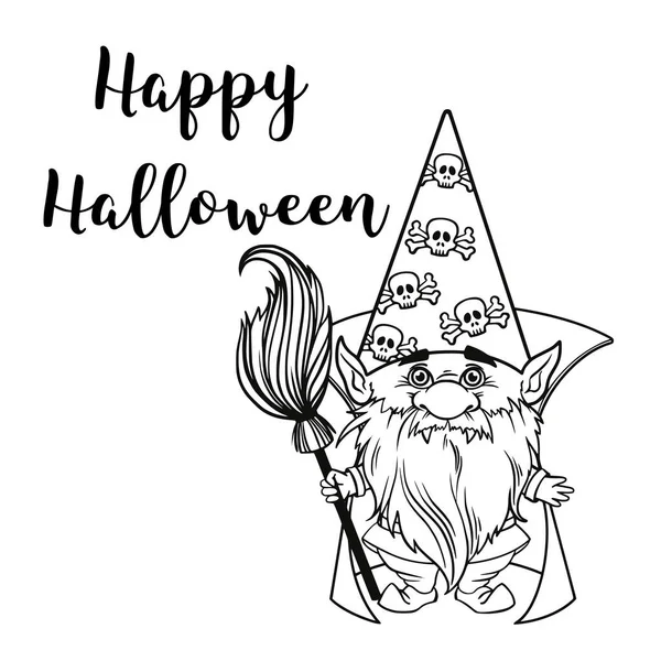 Gnome para halloween arte linear — Vetor de Stock
