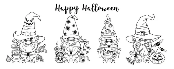 Gnome para halloween arte linear — Vetor de Stock