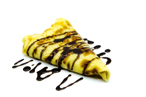 Crepes Con Salsa Chocolate Aislado Sobre Fondo Blanco — Foto de Stock