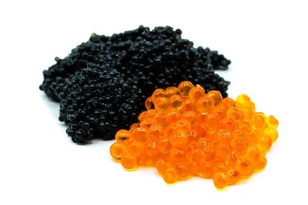 Caviar Naranja Negro Aislado Sobre Fondo Blanco —  Fotos de Stock