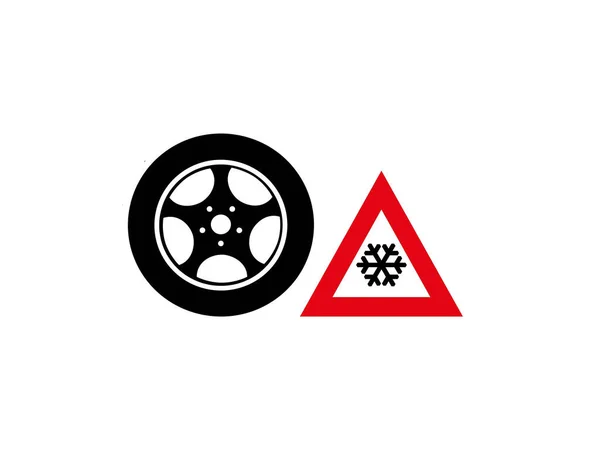 タイヤ分離で滑らかな雪の警告標識ベクトルに注意 — ストック写真