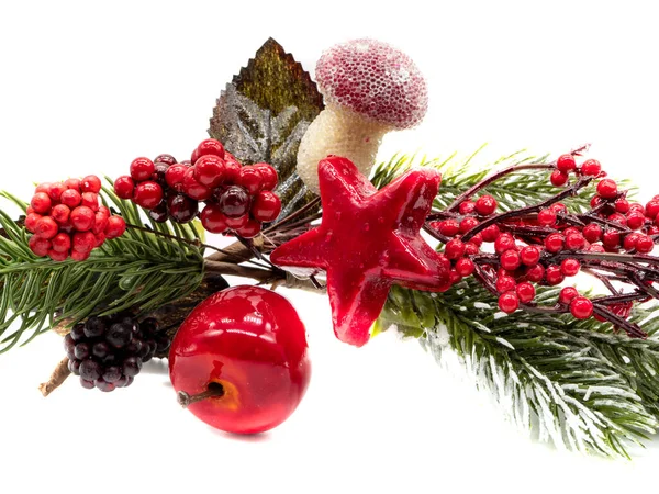 Kleurrijke Kerstversieringen Geïsoleerd Witte Achtergrond — Stockfoto