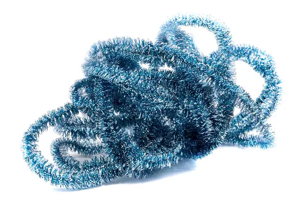 Blue Tinsel Isolated White Background — Stock Photo, Image