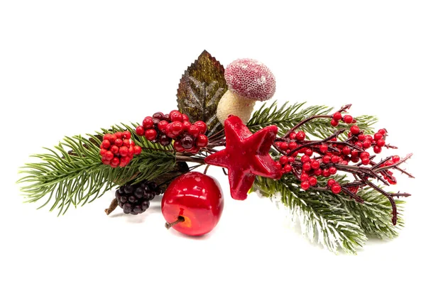 Kleurrijke Tak Kerst Decoratie Geïsoleerd Witte Achtergrond — Stockfoto