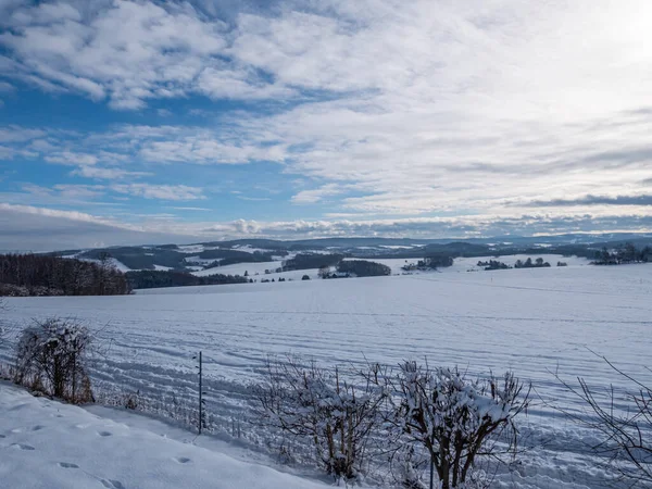 View Snow Covered Ore Mountains Saxony — Stock Photo, Image