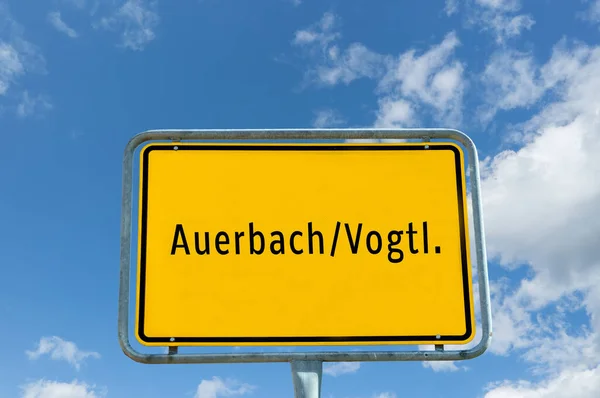 Auerbach Belépő Jele Vogtlandben — Stock Fotó
